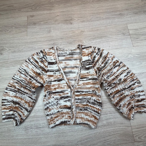 For Love & Lemons Sweaters - For Love & Lemons Geri Cardigan Brown Space Dye Chunky Knit Balloon Sleeve Sz XS